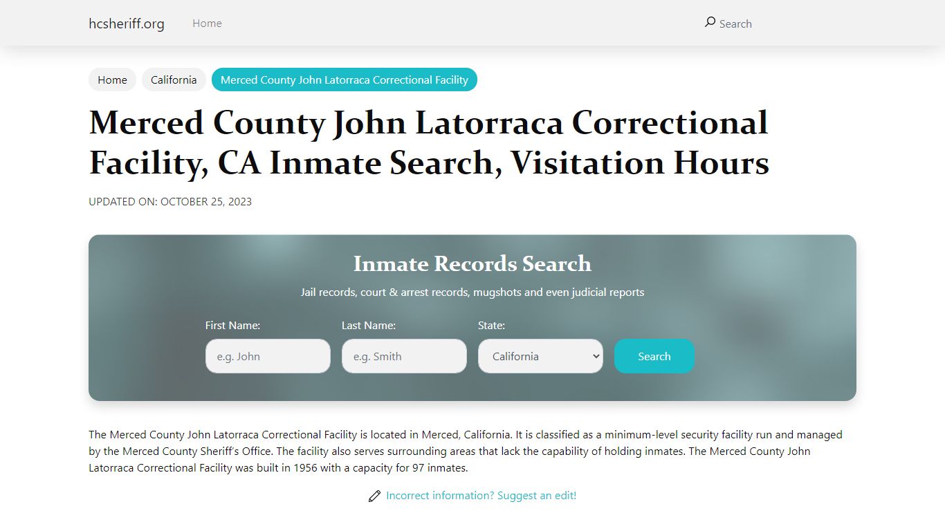 Merced County John Latorraca Correctional Facility, CA Inmate Search ...